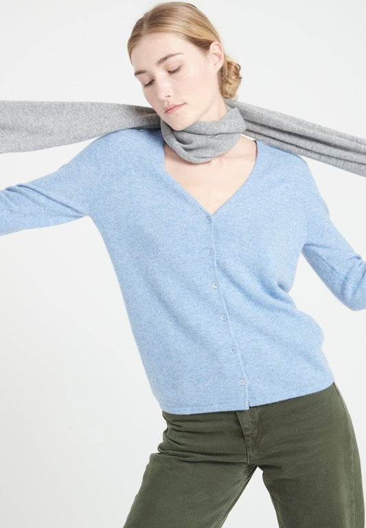 Cardigan col V cachemire bleu ciel femme - LILLY 7A-1